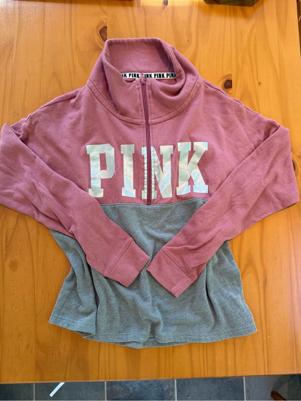 PINK Victoria's Secret Mauve and Gray Half-Zip Pullover